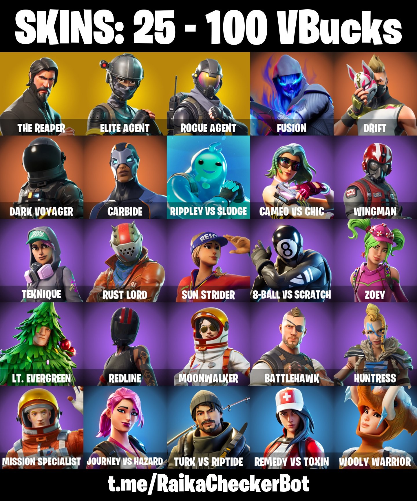 Fortnite Account ( PLAYSTATION / XBOX / PC / MOBILE / NINTENDO ) (THE REAPER, TAKE THE L, ELITE AGENT, FUSION) (25 Skins)