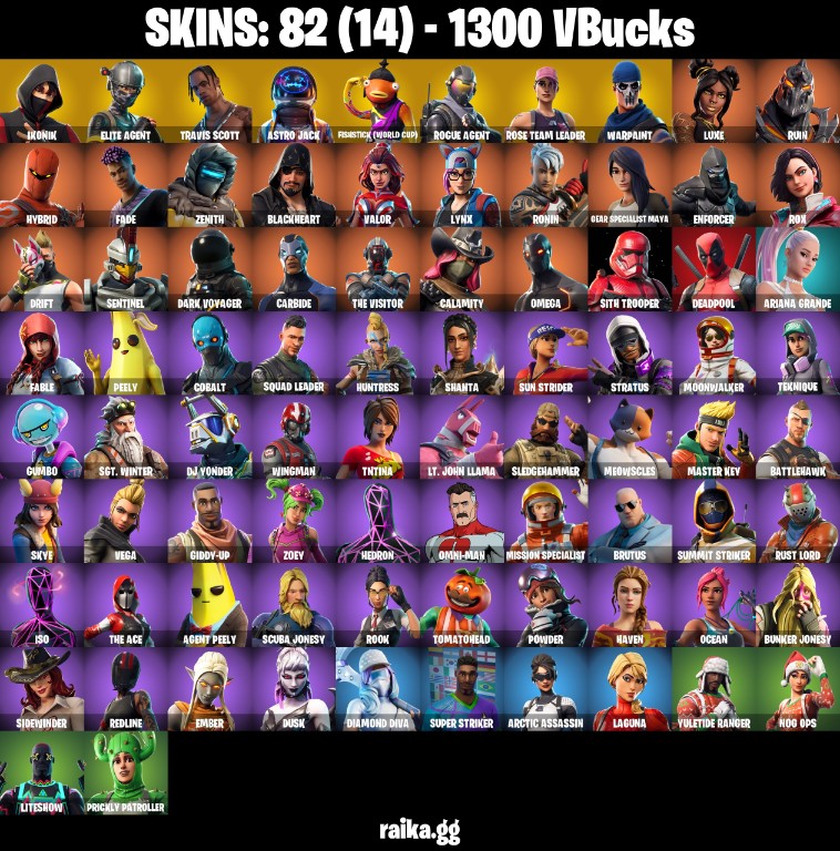Fortnite Account ( PLAYSTATION / XBOX / PC / MOBILE / NINTENDO ) (IKONIK, TRAVIS SCOTT, 1300 V-BUCKS, OG STW, FISHSTICK (WORLD CUP), TAKE THE L) (82 Skins)