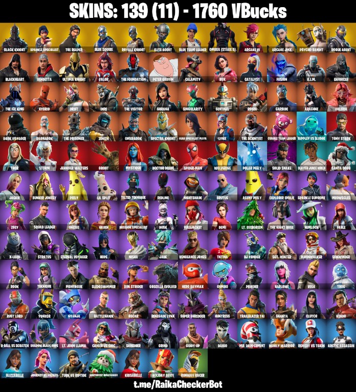 Fortnite Account ( PLAYSTATION / XBOX / PC / MOBILE / NINTENDO ) (BLACK KNIGHT, SPARKLE SPECIALIST, PSYCHO BANDIT, OMEGA (STAGE 5), AC/DC, THE REAPER, FLOSS) (139 Skins)