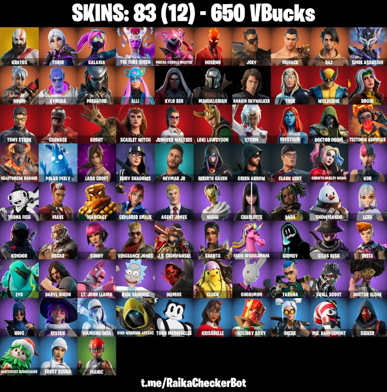 Fortnite Account ( PLAYSTATION / XBOX / PC / MOBILE / NINTENDO ) (LEVIATHAN AXE, NEW STW, KRATOS, GALAXIA, INFERNO, 650 V-BUCKS, AGENT JONES) (83 Skins)