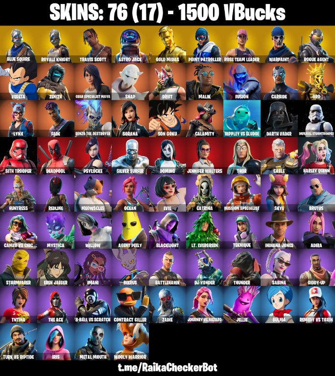 Fortnite Account ( PLAYSTATION / XBOX / PC / MOBILE / NINTENDO ) (TRAVIS SCOTT, OG STW, BLUE SQUIRE, ROYALE KNIGHT, ASTRO JACK, 1500 V-BUCKS) (76 Skins)