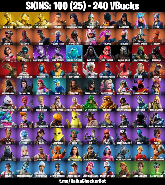 Fortnite Account ( PLAYSTATION / XBOX / PC / MOBILE / NINTENDO ) Gold Midas, Gold Meowscles, Gold Brutus, Reaper Axe, New STW (100 Skins)