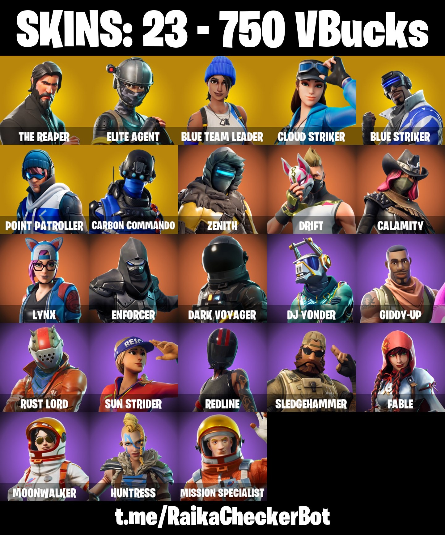 Fortnite Account ( PLAYSTATION / XBOX / PC / MOBILE / NINTENDO ) The Reaper, Take The L, Cloud Striker, Blue Team Leader, Blue Striker (23 Skins)