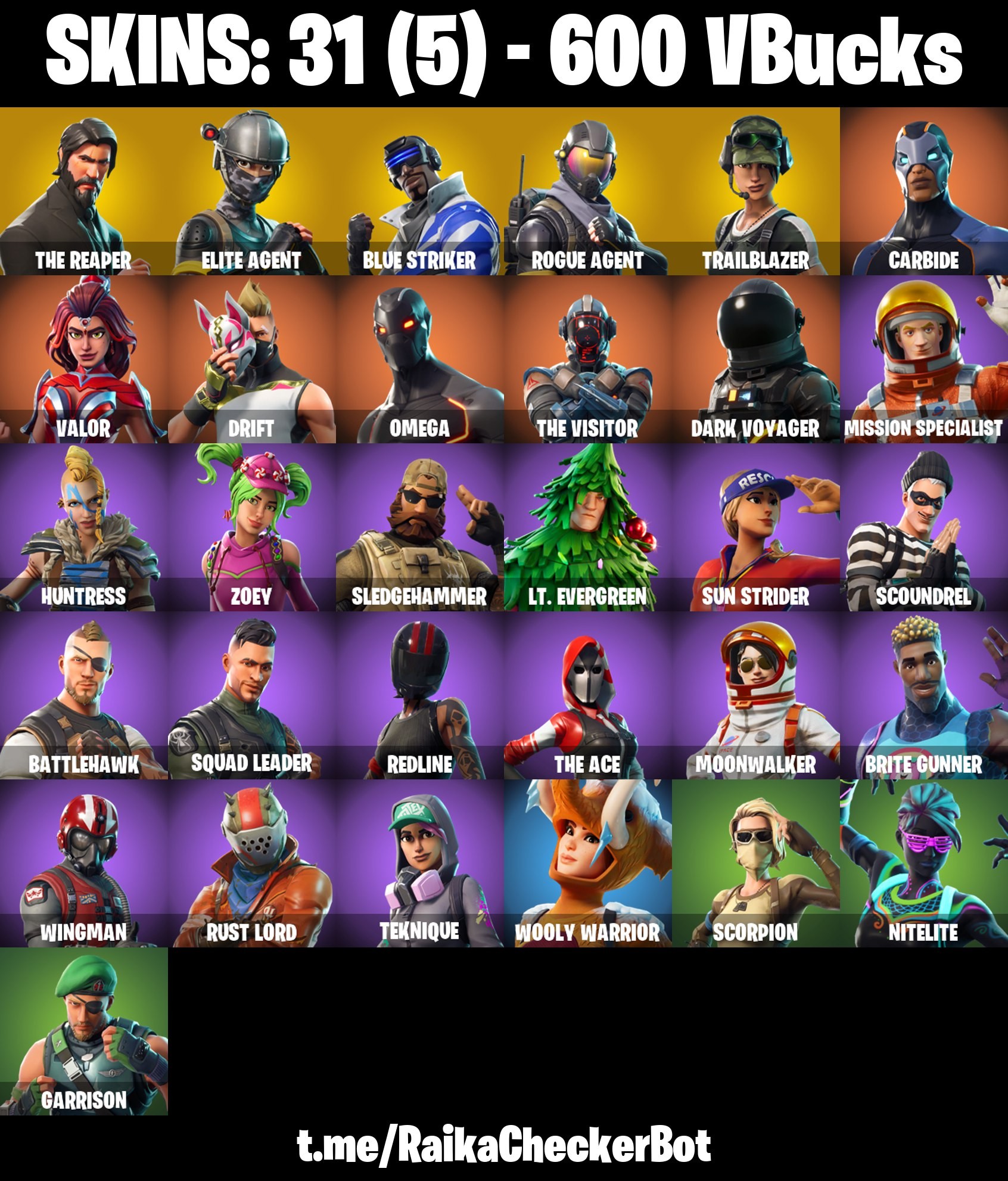 Fortnite Account ( PLAYSTATION / XBOX / PC / MOBILE / NINTENDO ) The Reaper, Take The L, Elite Agent, Blue Striker, Trailblazer (31 Skins)