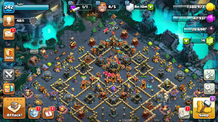 TH17| LVL242| Heroes(K100 Q100 M80 W75 R50)| 20BM| 2928War Stars| 10Skins| C130