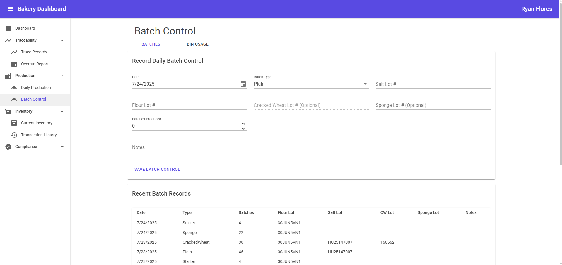 Batch Control Entry