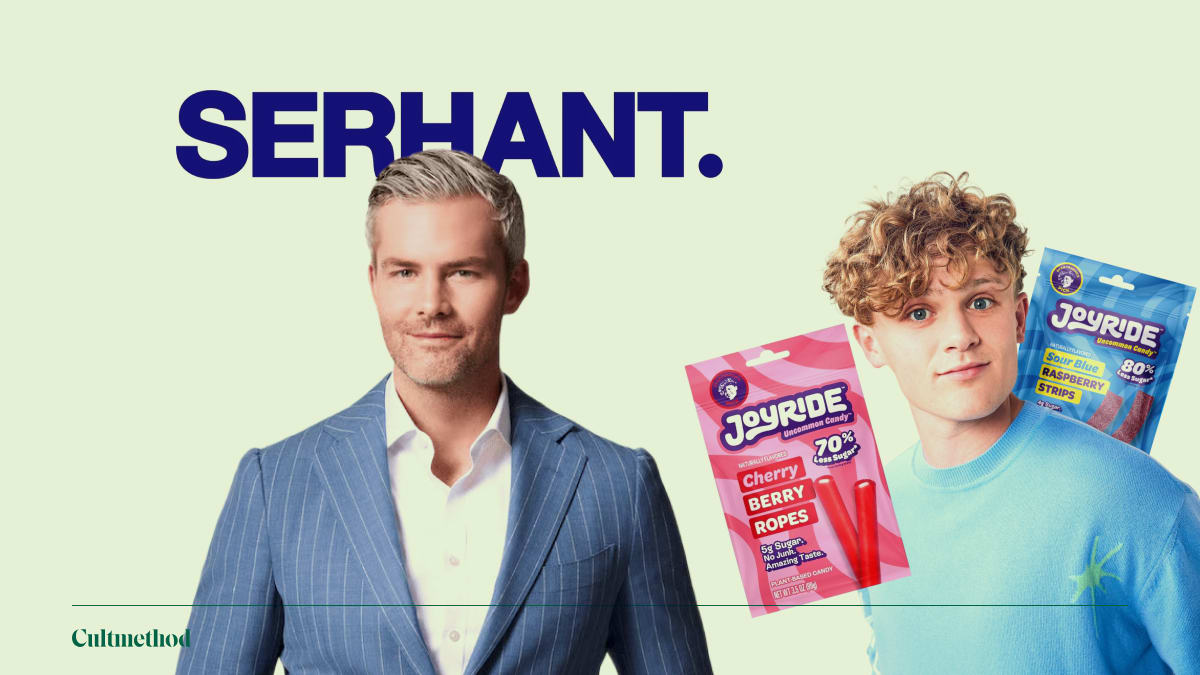 Collage of Ryan Serhant and Ryan Trahan with logos and packaging for their respective brands.