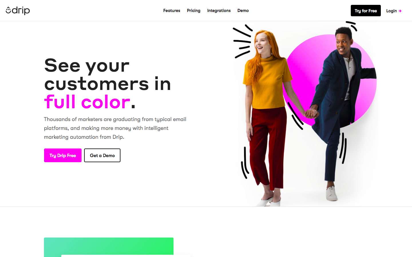 Splash section of Drip's homepage