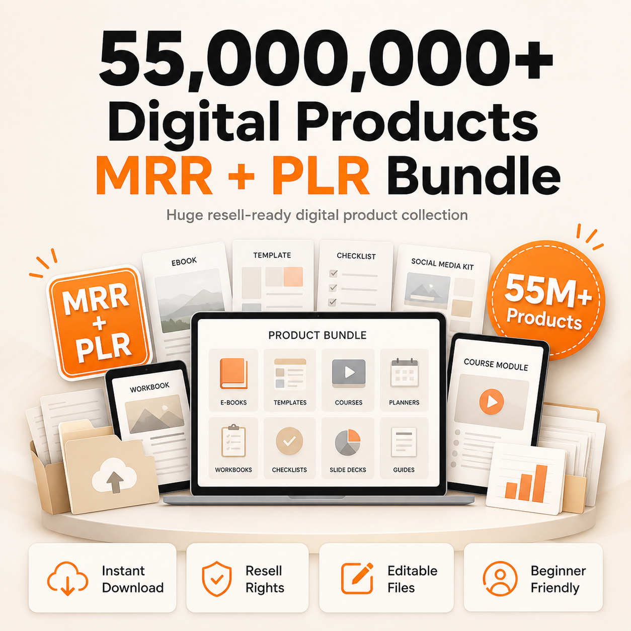 55M+ PLR MRR Digital Products Bundle Resell Rights