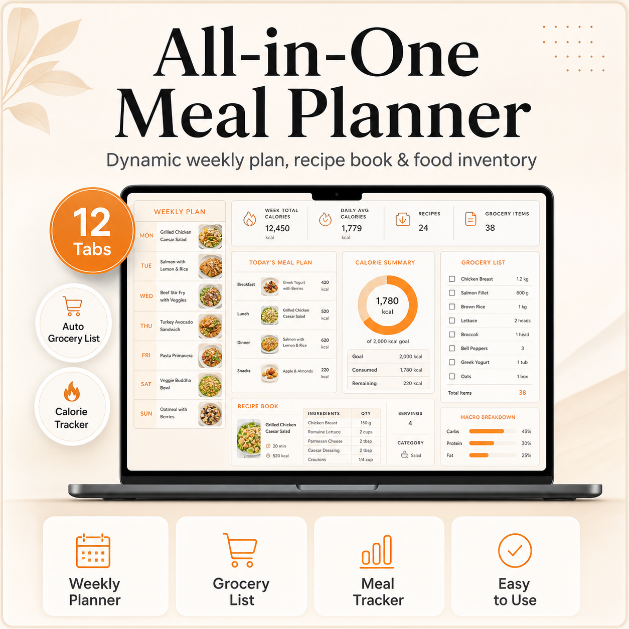 Digital Meal Planner Google Sheets Recipe Organizer
