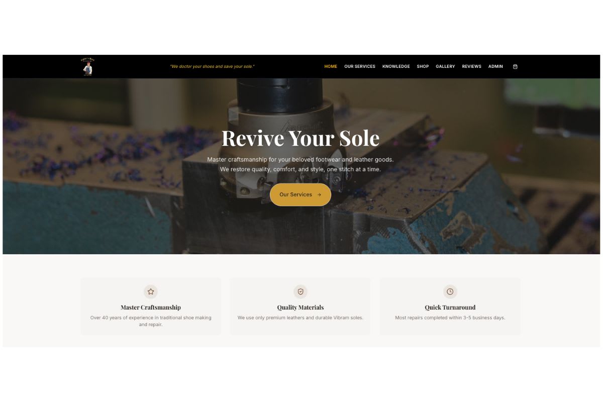 Cobbler's Bench - Shoe Repair website design by Plenty Web Design for Vic Hadawar