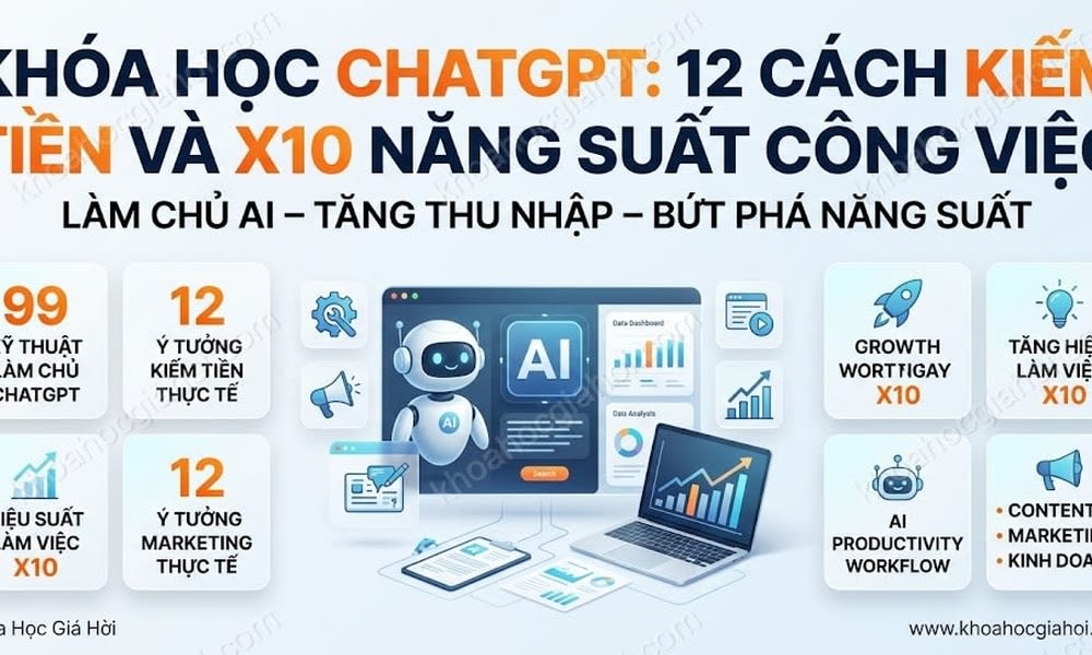Khóa Học Chatgpt: 12 Cách Kiếm Tiền Và X10 Năng Suất Công Việc