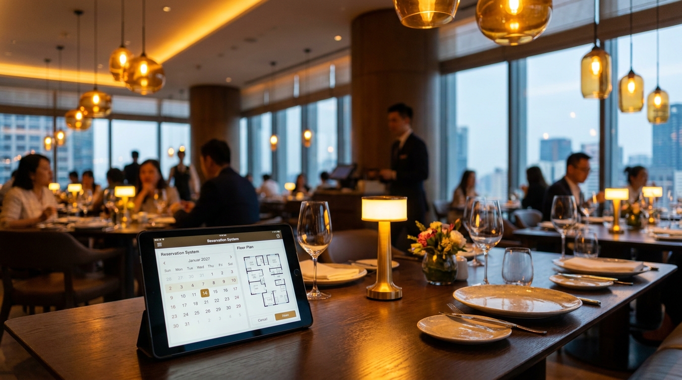 Restaurantinterieur in der Dämmerung, Symbolbild für faire, transparente Reservierungspreise