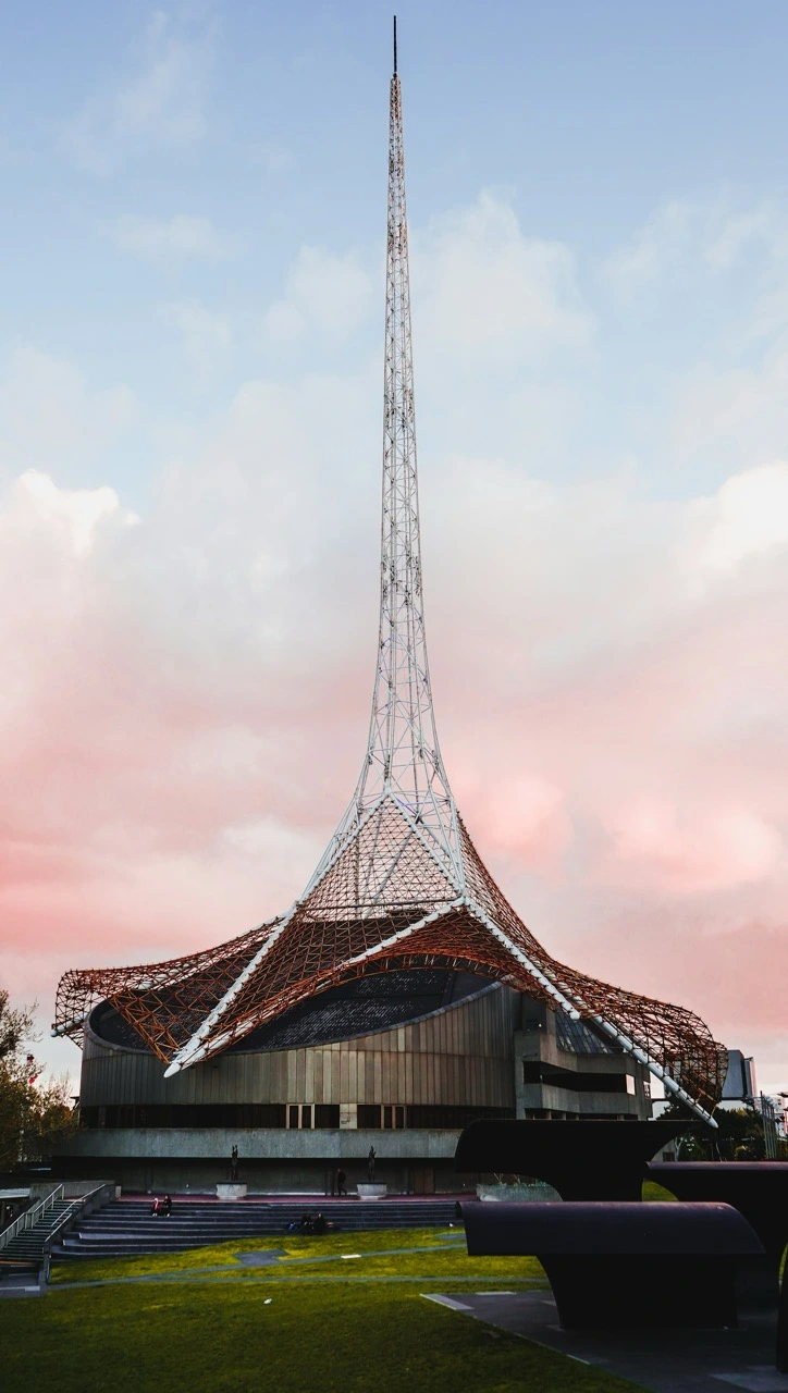The Arts Centre Melbourne spire above Southbank's arts precinct