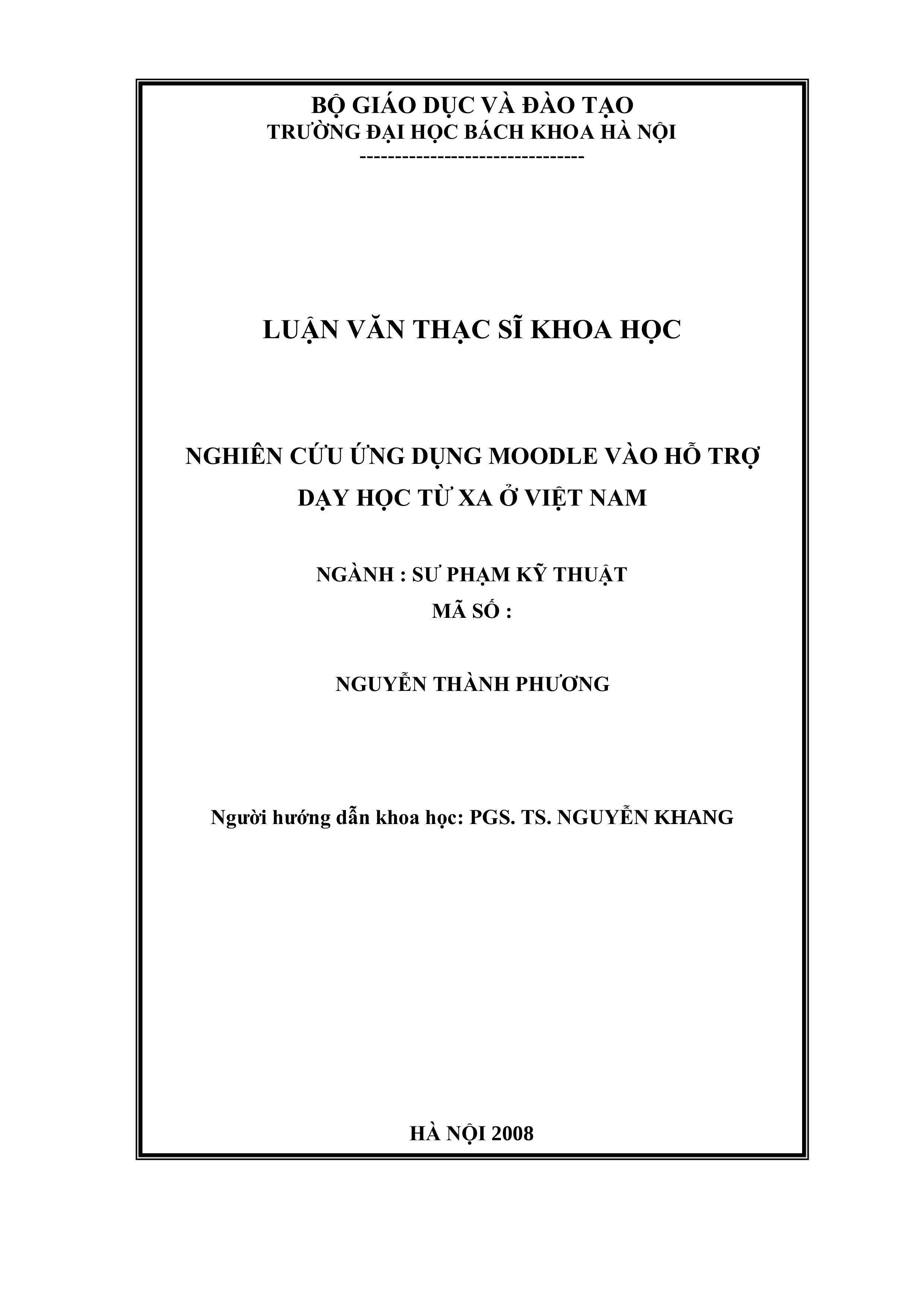 Nghiên cứu ứng dụng Moodle vào hỗ trợ dạy học từ xa ở Việt Nam