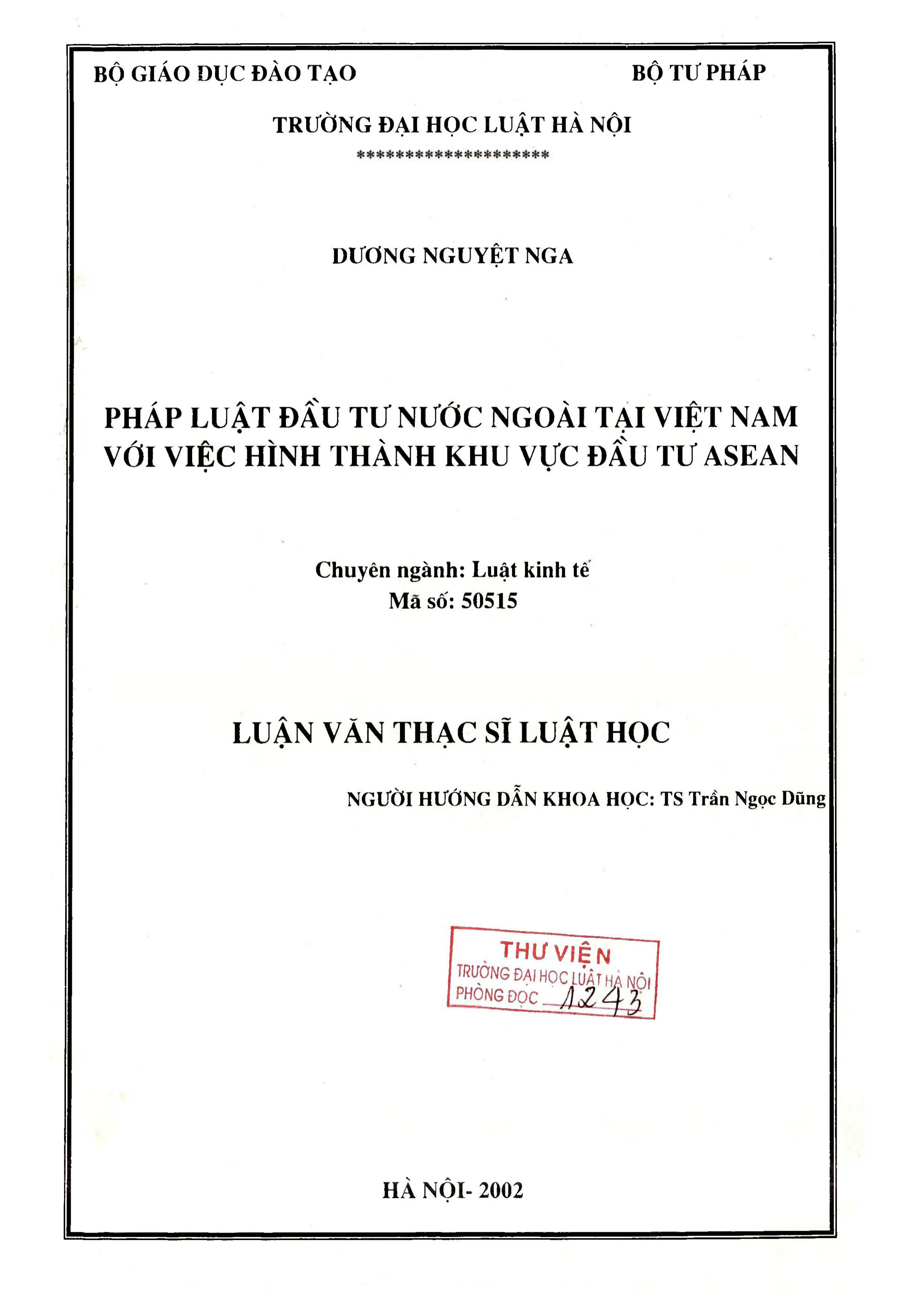 Pháp luật đầu tư nước ngoài tại Việt Nam với việc hình thành khu vực đầu tư Asean