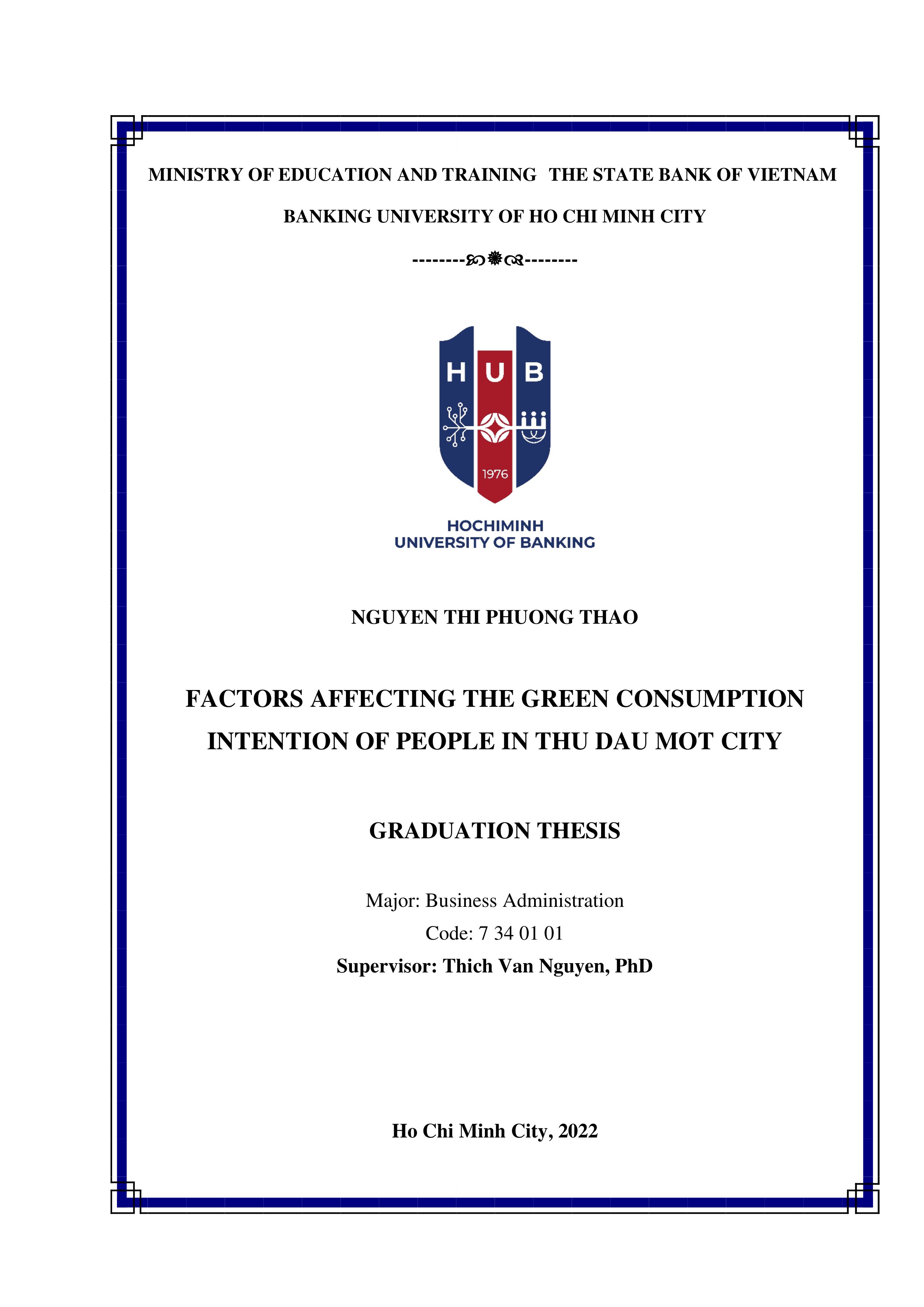 Factors affecting the green consumption ỉntention of people in thu dau mot city