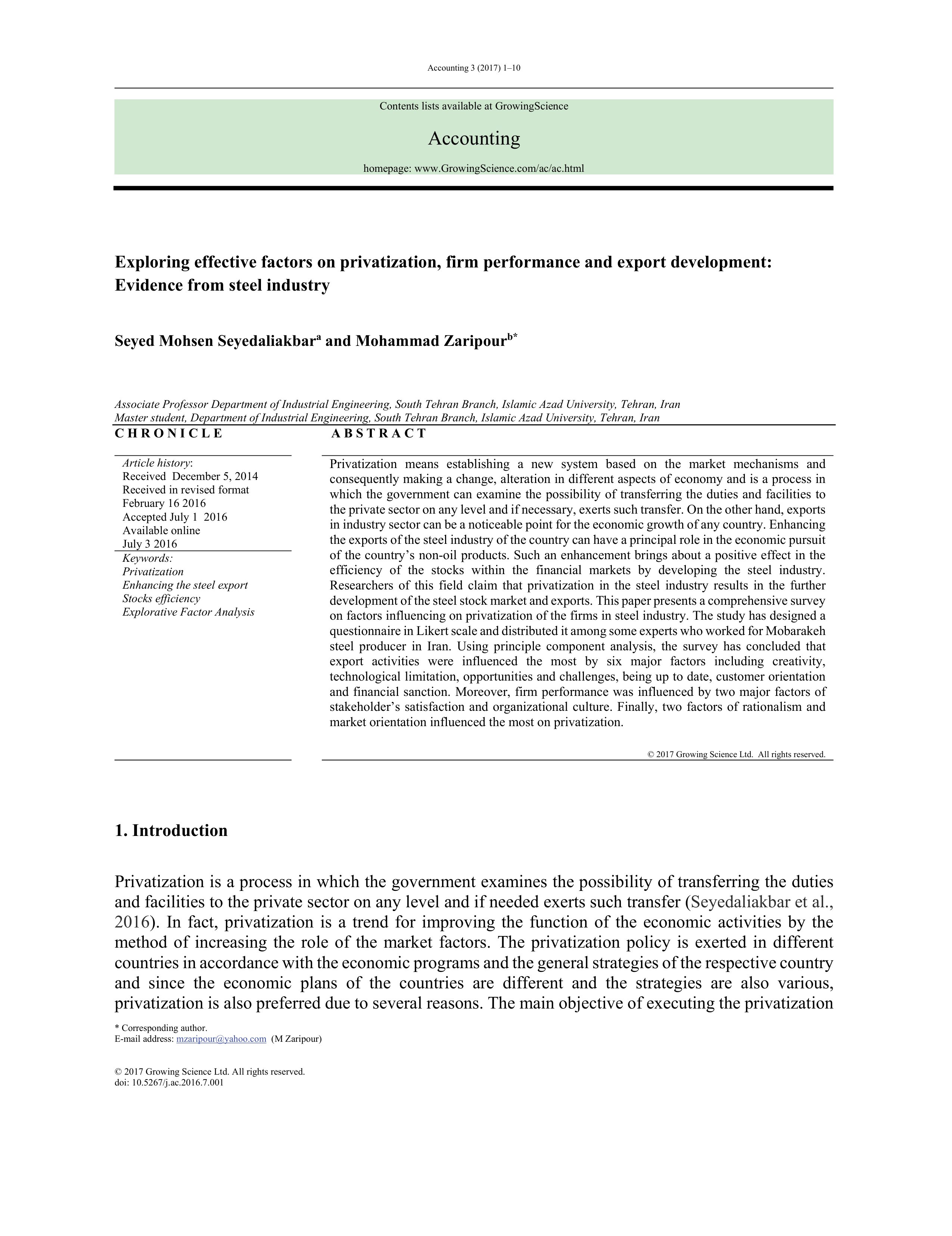 Exploring effective factors on privatization, firm performance and export development: Evidence from