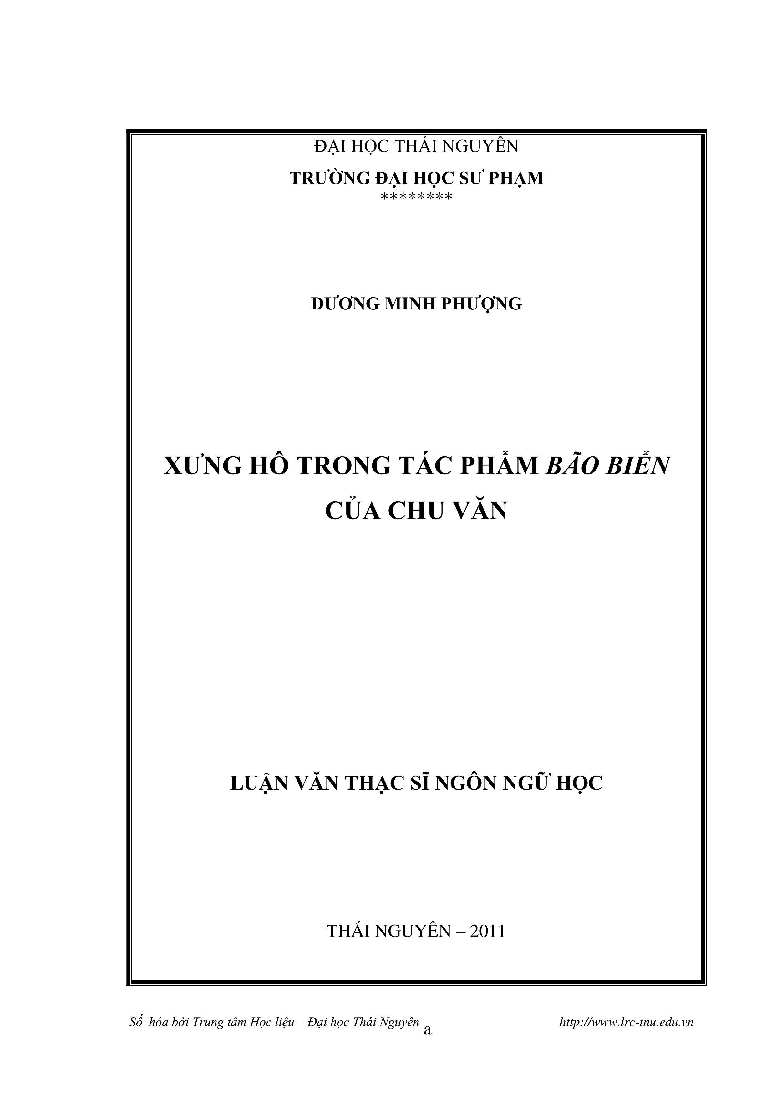 Xưng hô trong tác phẩm Bão biển của Chu Văn