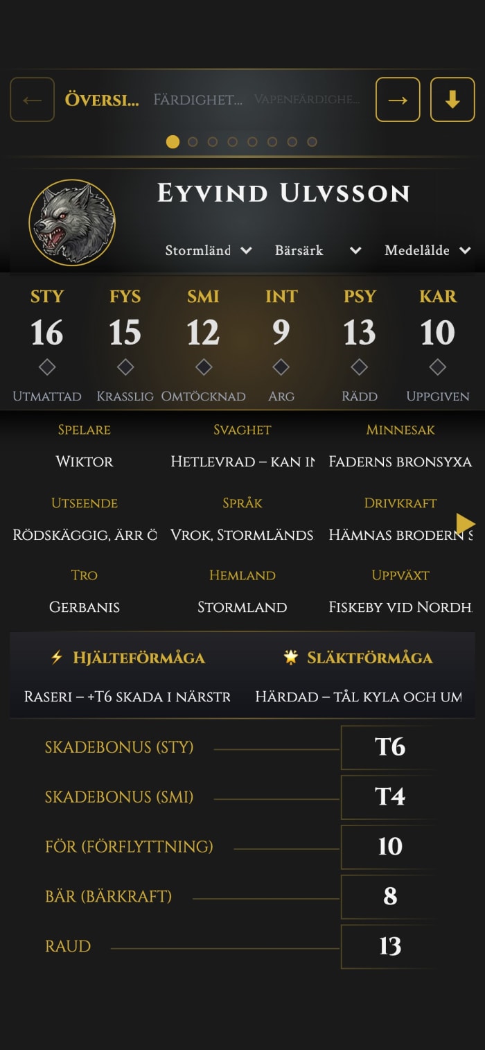 Trudvang-karaktären i mobilvyn