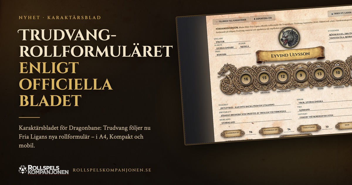 Trudvang-karaktärsbladet följer nu det officiella rollformuläret