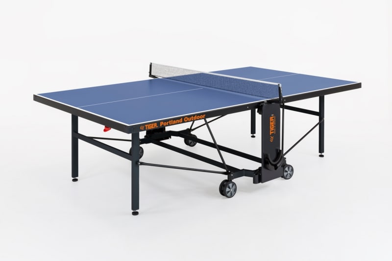 Tiger Portland Outdoor V2 PingPong table with a blue top