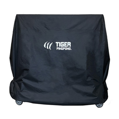 Black Tiger PingPong cover fitted over a table with natural fabric folds.