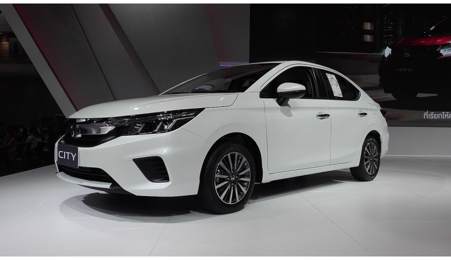 Honda City — 2020 Honda City SV (7th generation, GN), white sedan, front-left 3/4, at Thailand International Motor Expo 2019
