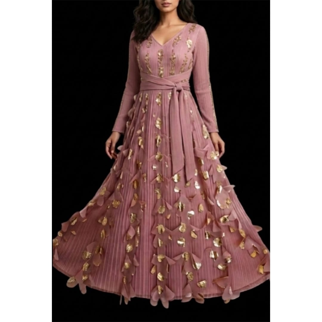 Luminous Leaf Micro Pleated Dress