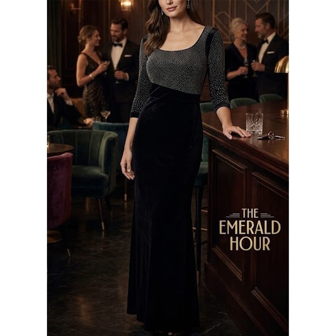 Embelished Velvet Evening Gown-High Slit-Full Length