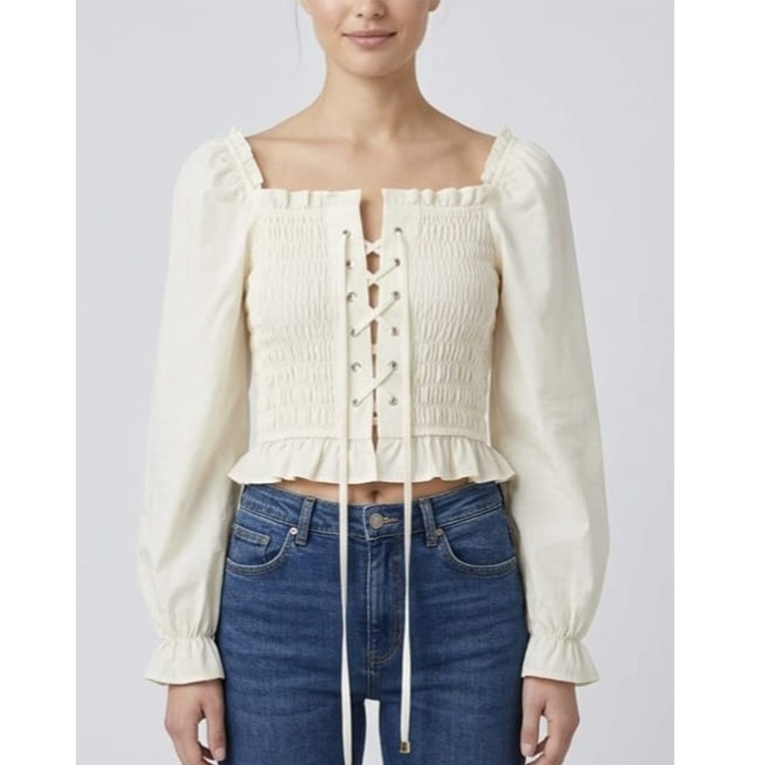 Lace-Up Smocked Body Milkmade Top