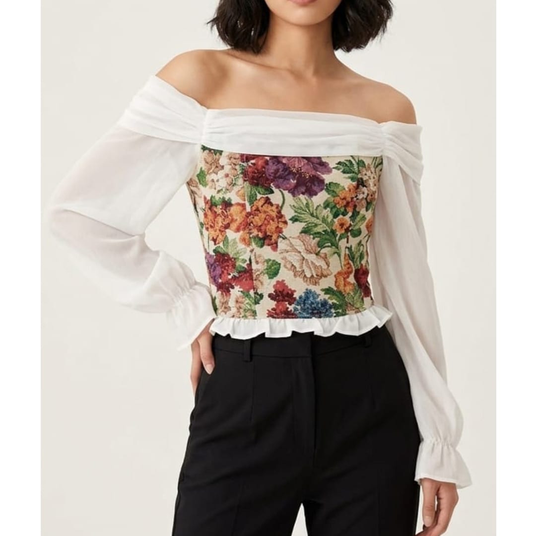 French Style Vintage Floral Off Shoulder Corset Top