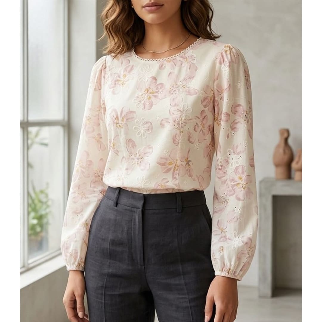 Eyelet Embroidered Long Sleeved Top
