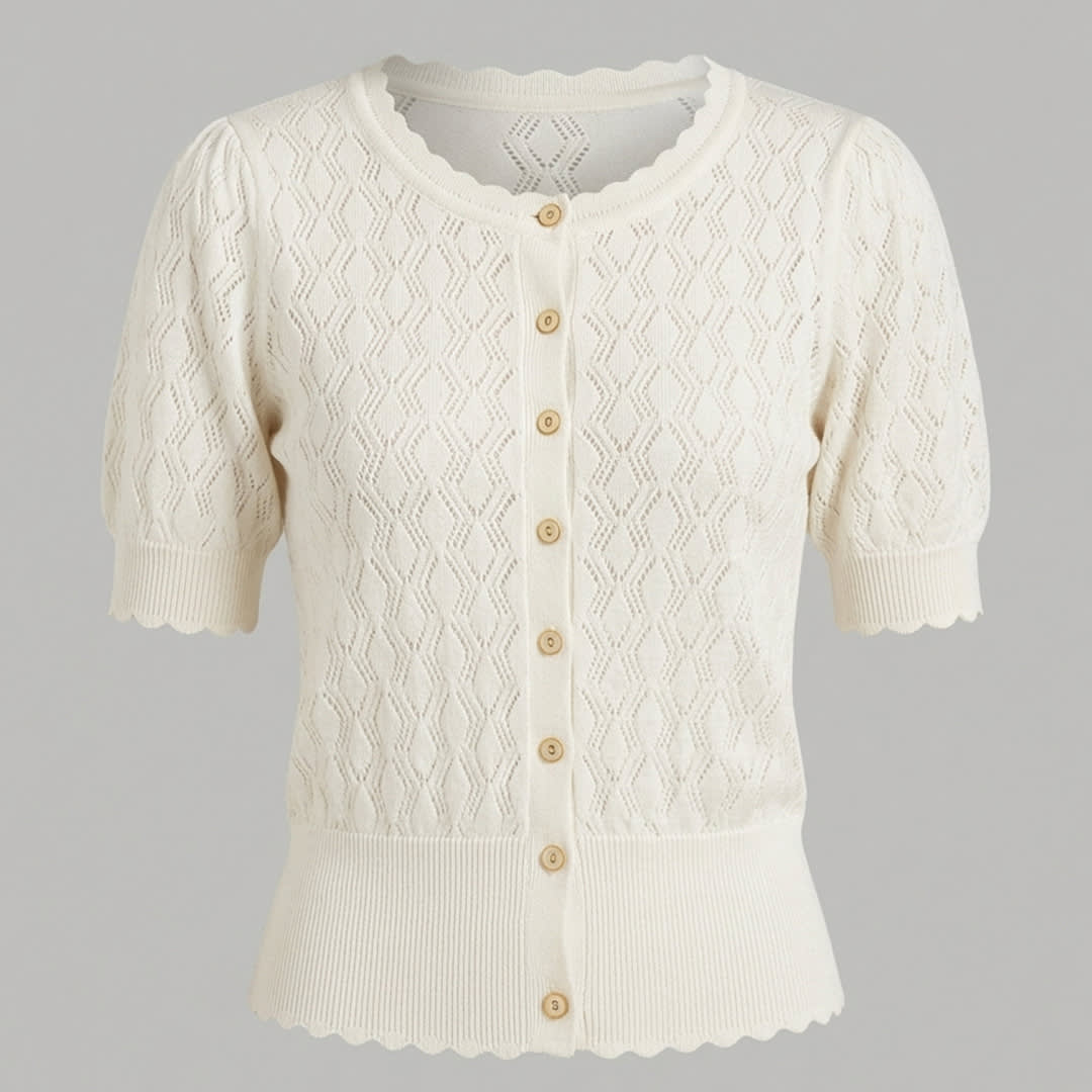 Short Sleeve Pointelle Knit Cardigan