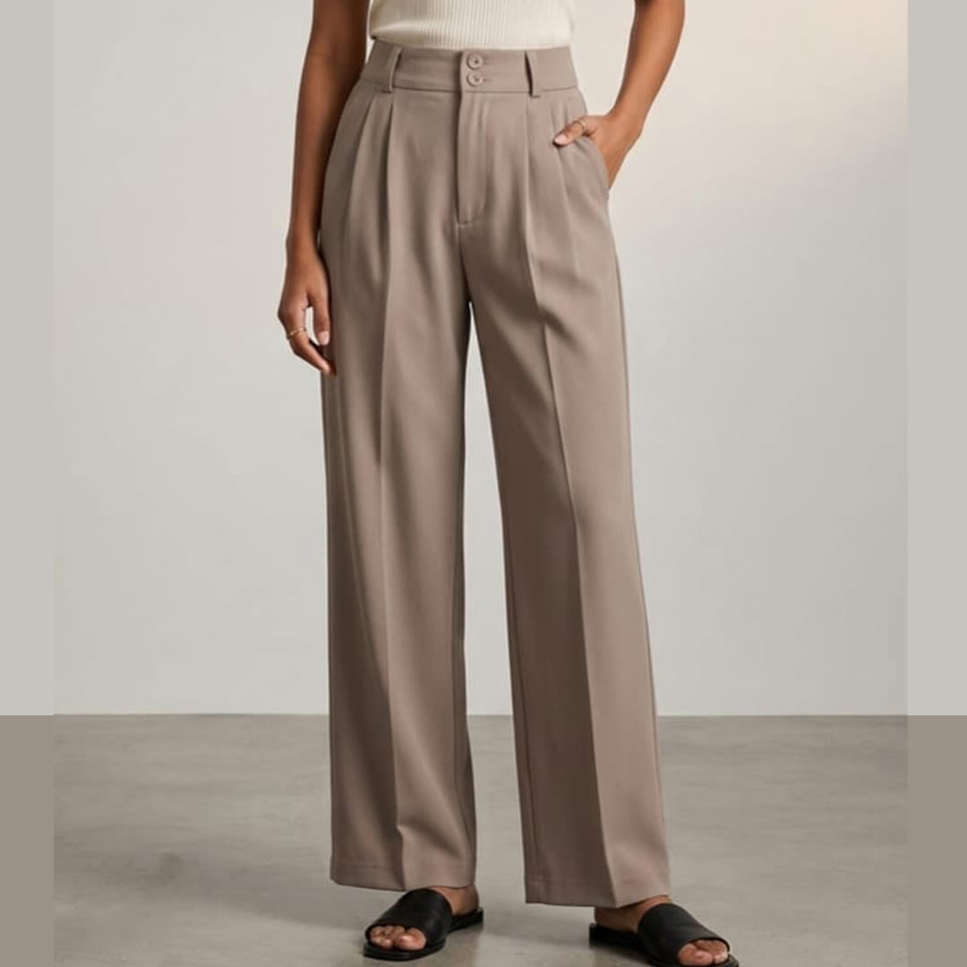 High Waist Pleated Wide Leg Korean Trousers-Elastic Back