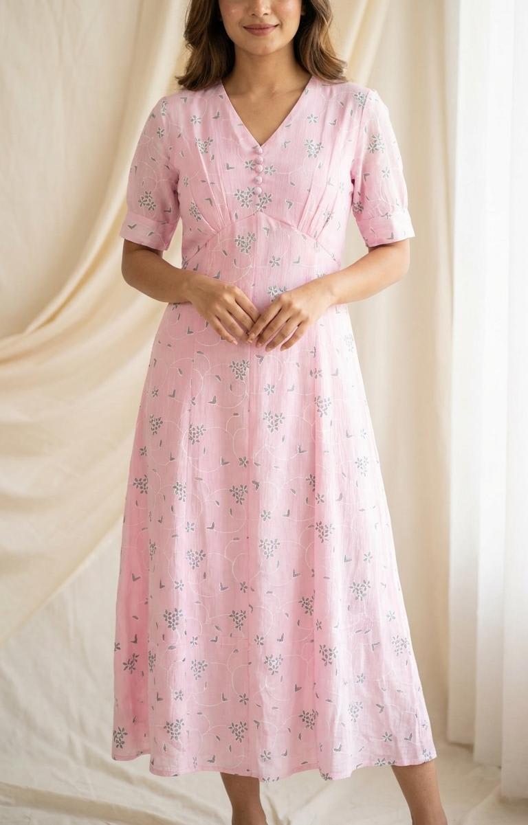 A-line Floral Printed Georgette dress