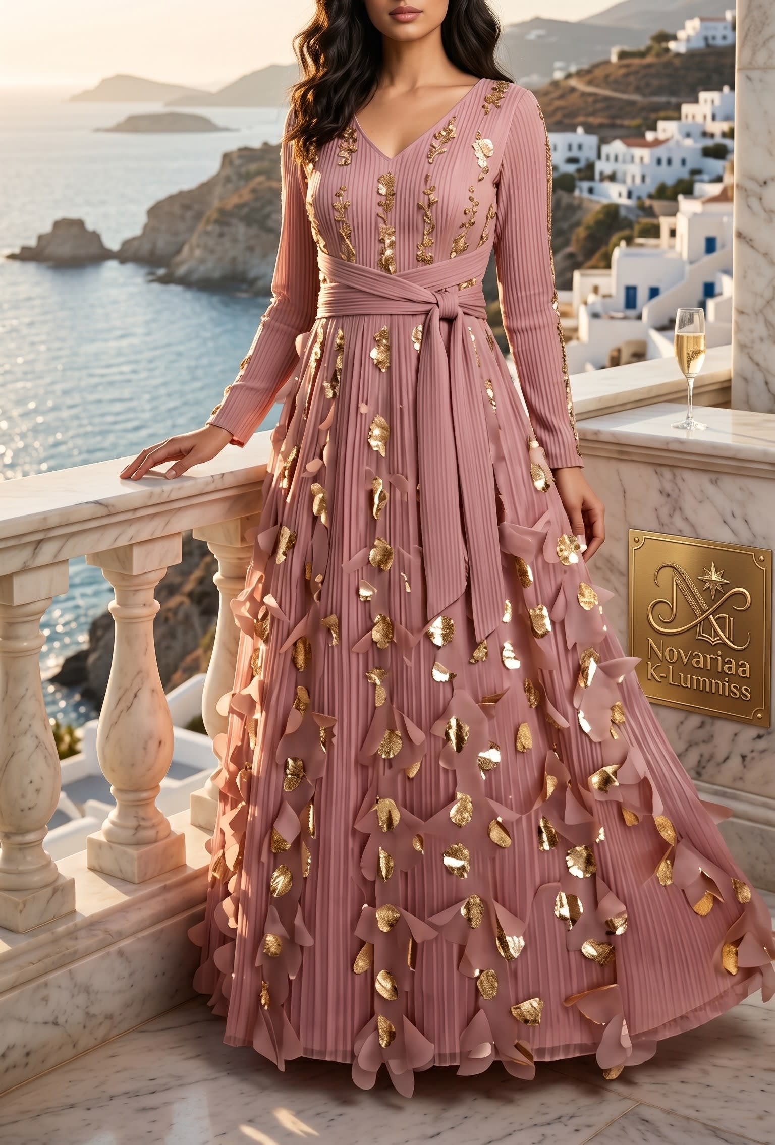 Luminous Leaf Micro Pleated Dress