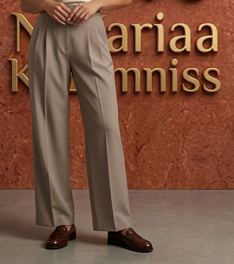 High Waist Pleated Wide Leg Korean Trousers-Elastic Back