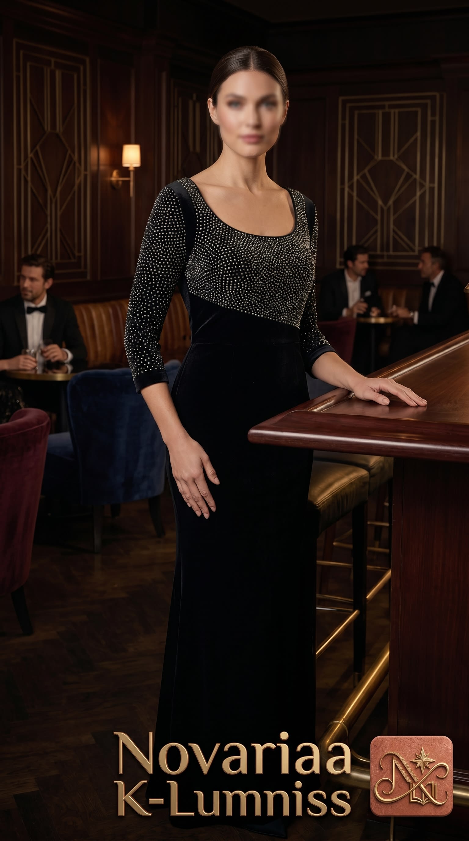 Embelished Velvet Evening Gown-High Slit-Full Length