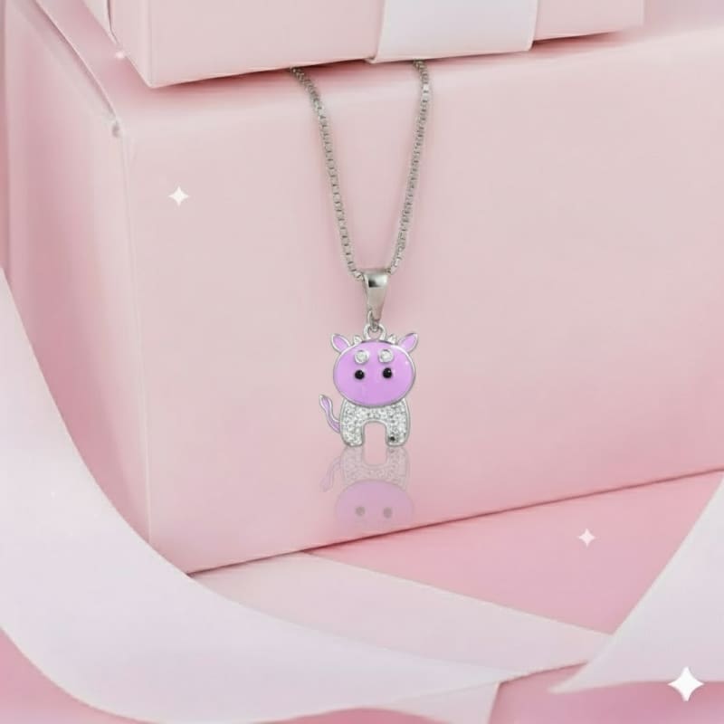 Girls cat Character 925Silver Locket with chain