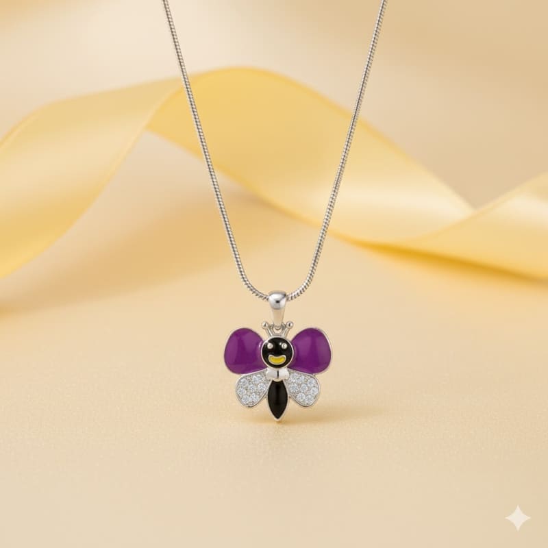 Girls  black Batterfly Locket set with pure silve 925