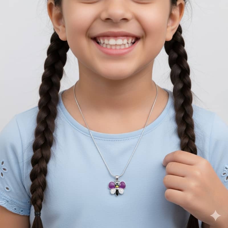 Girls  black Batterfly Locket set with pure silve 925