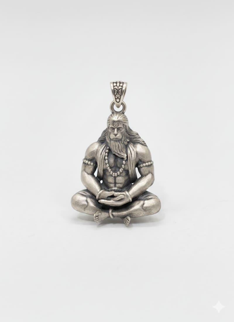 Men's Lord Hanuman Idol Antique Silver Locket Only