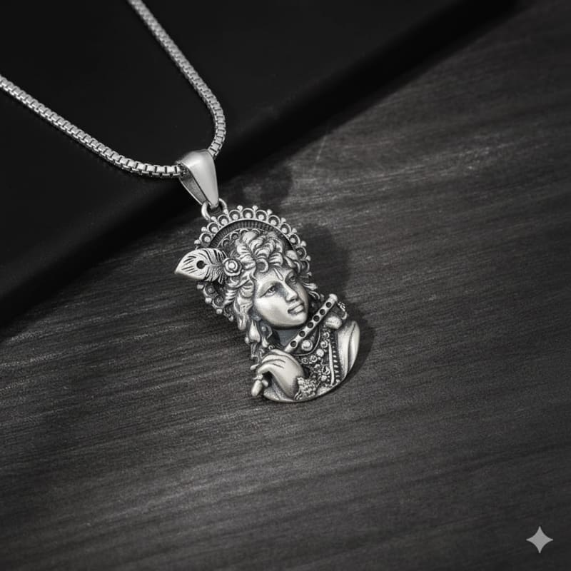 Men's Lord Krishna Idol Antique Silver Locket Only