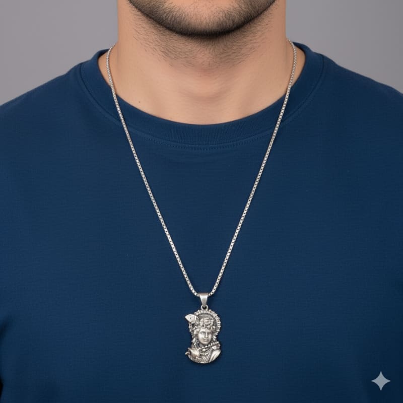 Men's Lord Krishna Idol Antique Silver Locket Only