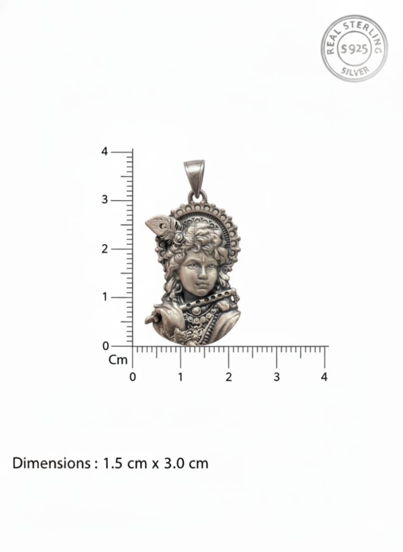 Men's Lord Krishna Idol Antique Silver Locket Only