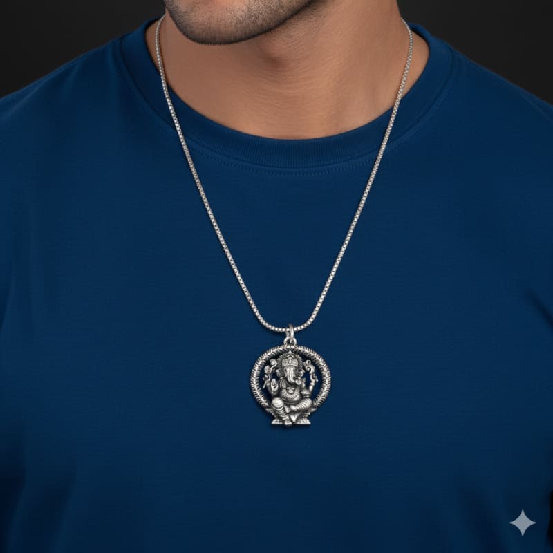 Men's Lord Ganesha Idol Antique Silver Locket Only