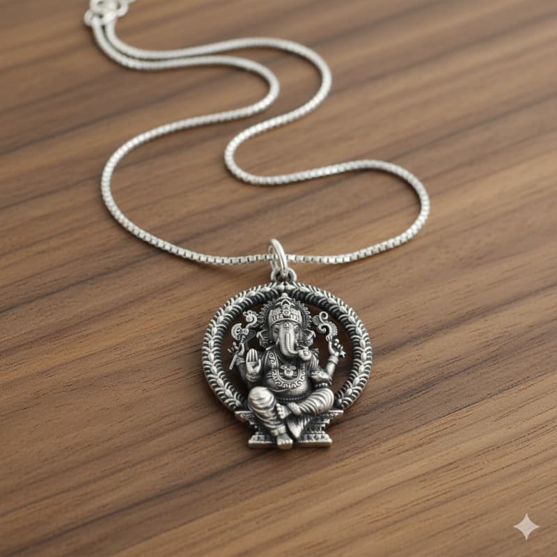 Men's Lord Ganesha Idol Antique Silver Locket Only