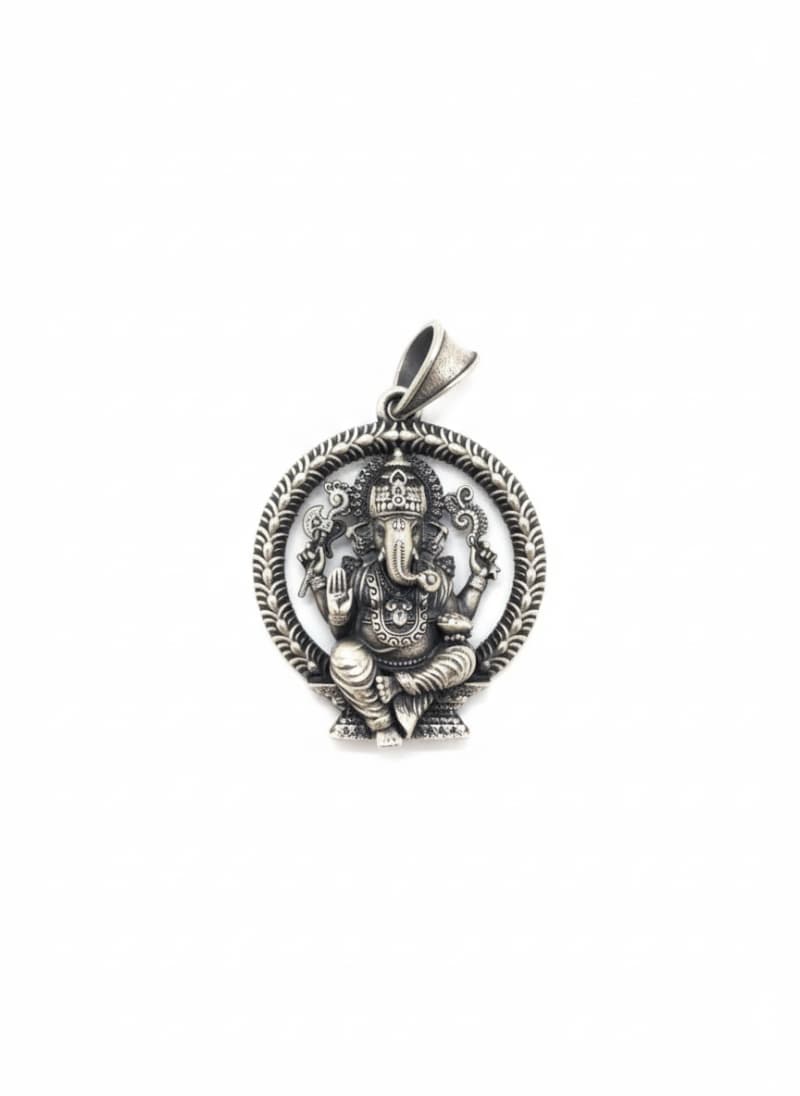 Men's Lord Ganesha Idol Antique Silver Locket Only