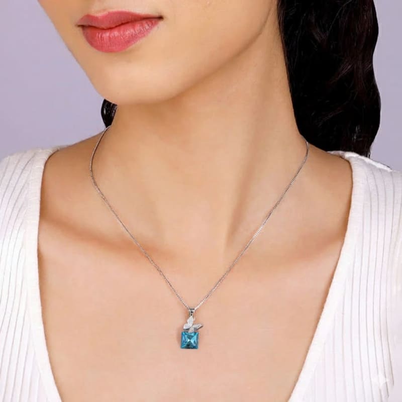 Girl's Blue Stone Pendent with Chain Silver925